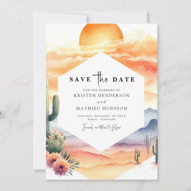 Minimal Whimsical Cactus Wedding Save The Date (Front)