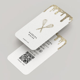 Minimal Whisk Faux Gold Drip Caterer White Business Card