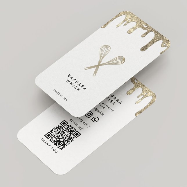 Minimal Whisk Faux Gold Drip Caterer White Business Card (Minimal Whisk Faux Gold Drip Caterer White Business Card
)