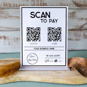 Minimal white 2 QR codes business scan to pay Poster