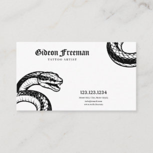 Minimal White and Black Snake Tattoo Artist Business Card