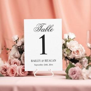 Minimal White and Black Wedding Table Number Card