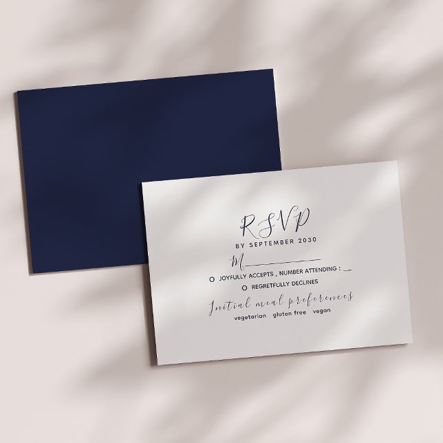 Minimal White and Navy Blue Wedding RSVP Card (Creator Uploaded)