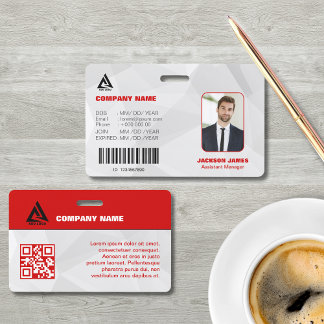 Minimal White and Red Security ID name Tag ID Badge
