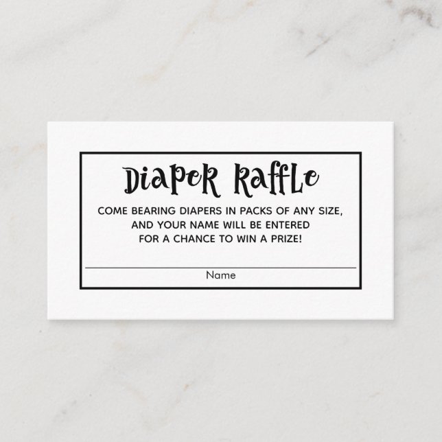 Minimal White Baby Shower Diaper Raffle Cards (Front)