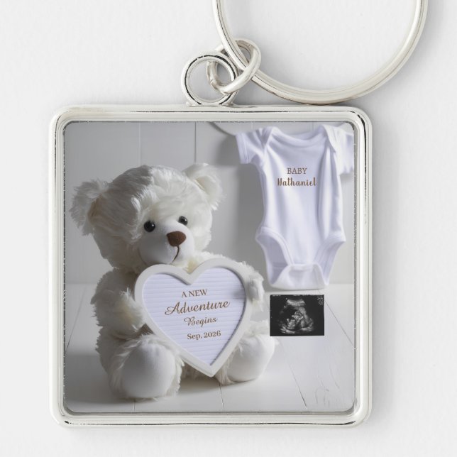 Minimal White Bear Pregnancy announcement  Key Ring (Front)