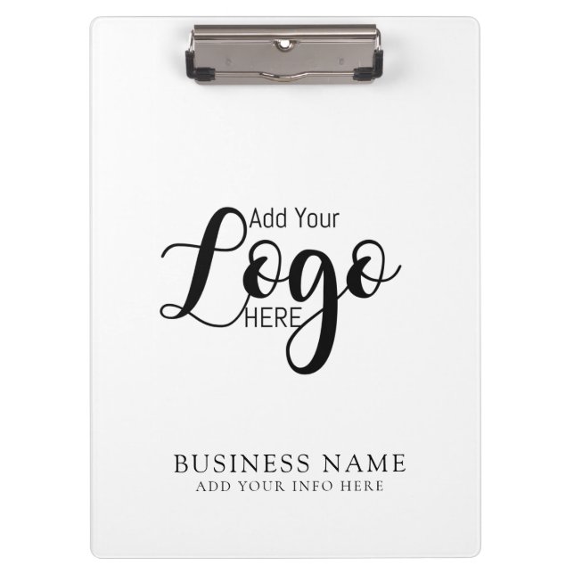Minimal White & black Business Company Custom Logo Clipboard (Front)