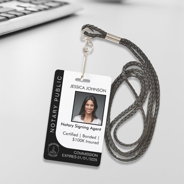 Minimal White & Black Custom Notary Photo ID Badge (Creator Uploaded)