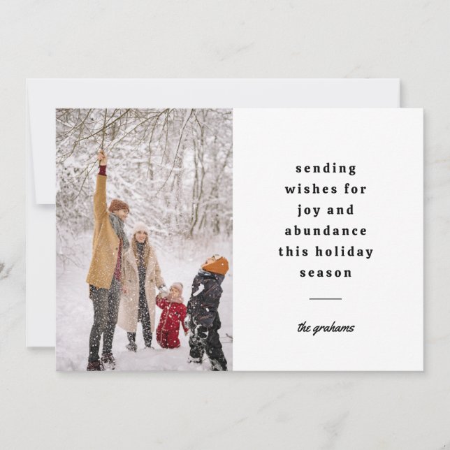 Minimal White Black Typographic Sending Wishes Holiday Card (Front)