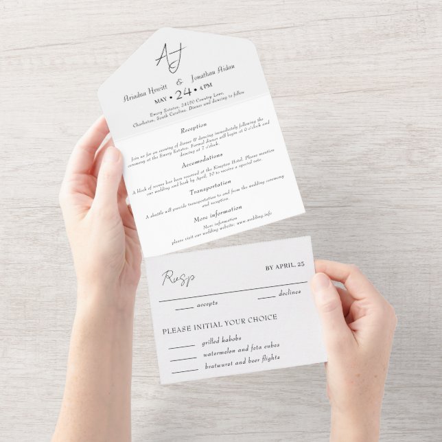 Minimal White & Black Wedding  All In One Invitation (Tearaway)