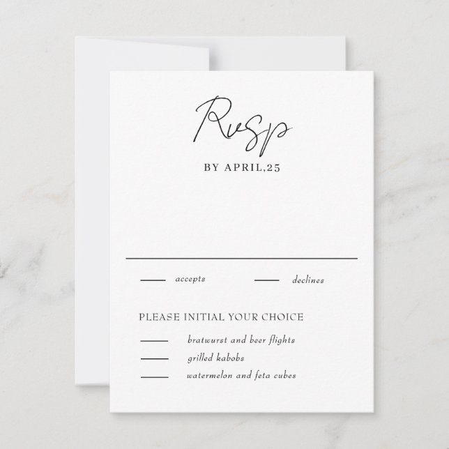 Minimal White & Black Wedding RSVP Card (Front)