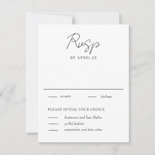 Minimal White & Black Wedding RSVP Card