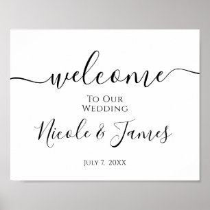 Minimal White Black Wedding Welcome Sign