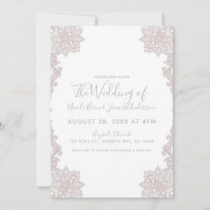 Minimal White Blush Floral Lace Elegant Wedding Invitation