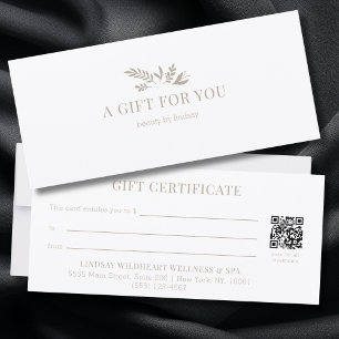 Minimal White Botanical QR Code Gift Certificates