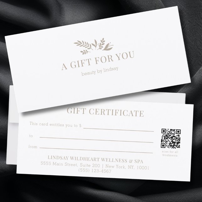 Minimal White Botanical QR Code Gift Certificates (Minimal White Botanical Salon QR Code Business Gift Certificates)