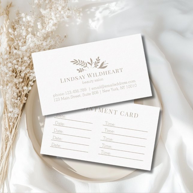 Minimal White Botanical Salon Appointment Card (Custom Minimal White Botanical Salon Appointment Card)