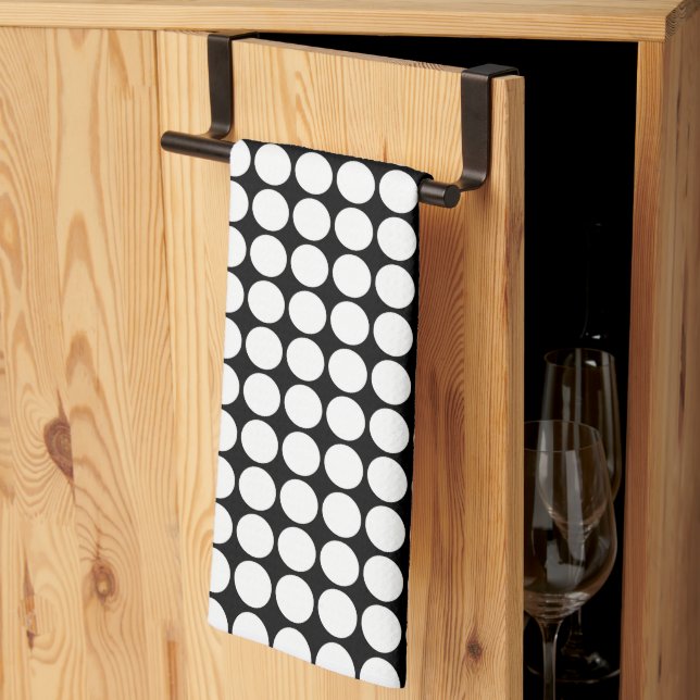 Minimal White Dots on Solid Black Background Tea Towel (Thirds Fold)
