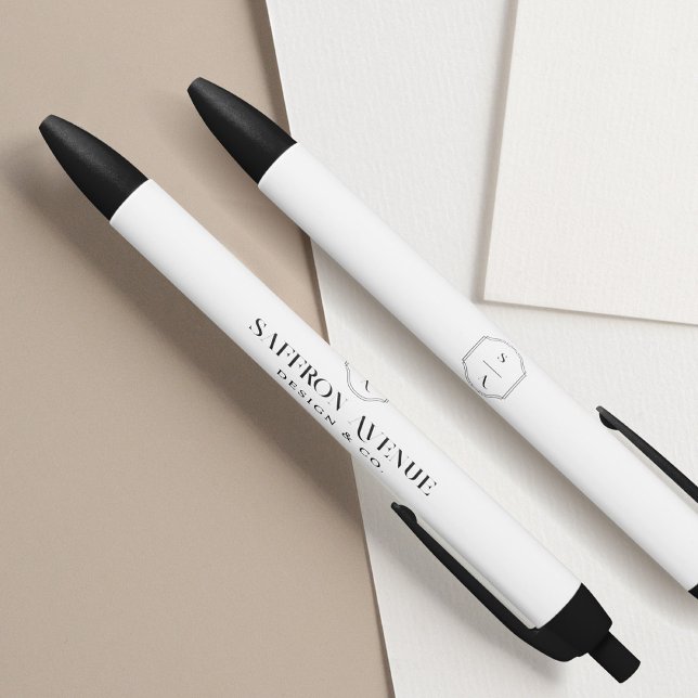 Minimal White Elegant Custom Monogram & Name Black Ink Pen (Creator Uploaded)