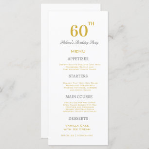 Minimal White & Gold 60th Birthday Party Custom   Menu