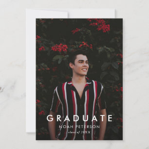 Minimal White Gold Grad Cap Photo Graduation Party Invitation