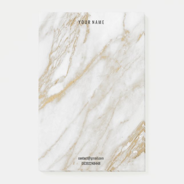 Minimal White Gold Marble Stone Luxury Name Adress Post-it Notes (Front)