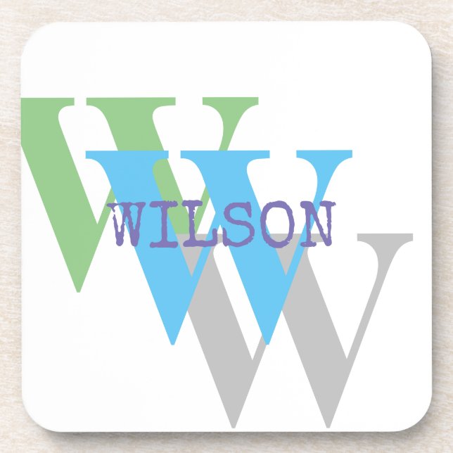 minimal white green grey Hard plastic coaster (Front)
