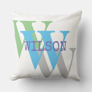 minimal white green grey monogram Throw Pillow