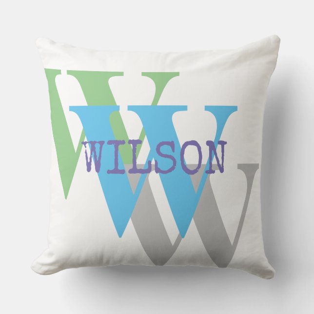 minimal white green grey monogram Throw Pillow (Front)