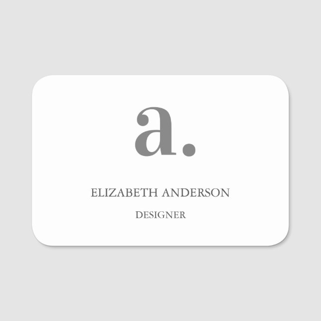 Minimal White Grey Employee Staff  Name Tag (Front)