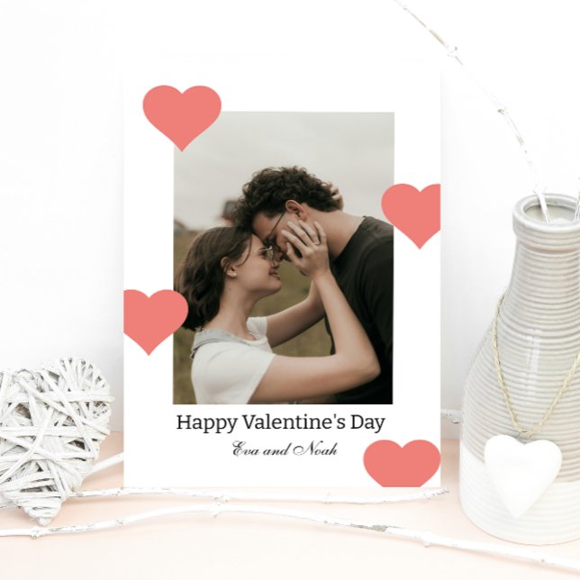 Minimal White Heart Valentine Photo Moment Holiday Card (Creator Uploaded)