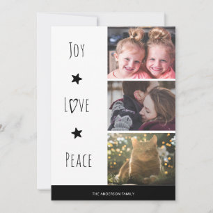 Minimal White Joy Love Peace Photo Christmas Holiday Card