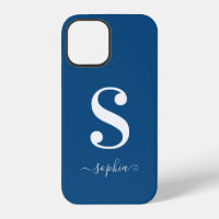 Minimal White Monogram Grey Script Name on Blue