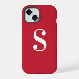 Minimal White Monogram on Red iPhone 15 Case