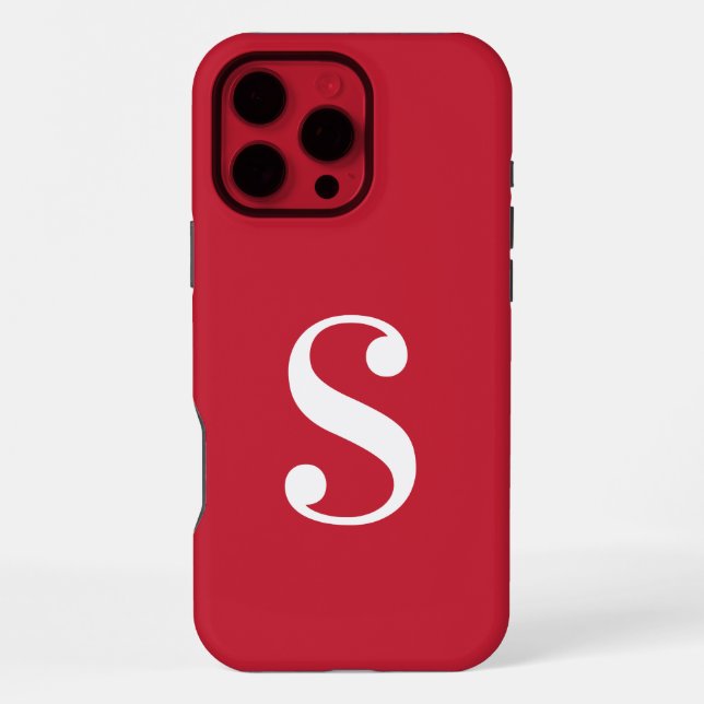 Minimal White Monogram on Red iPhone Case (Back)