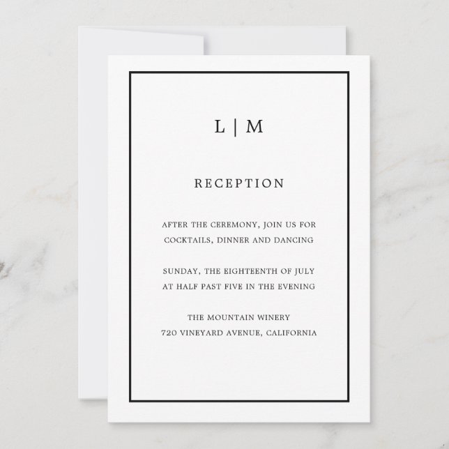 Minimal White Monogram Simple Elegant Wedding Invitation (Front)