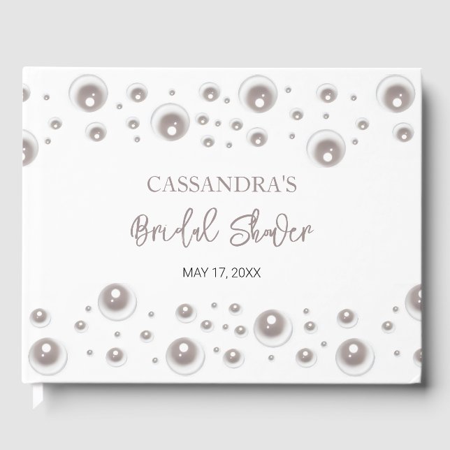 Minimal White Pearl Bridal Shower  Guest Book (Front)