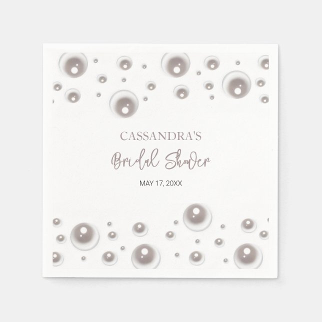 Minimal White Pearl Bridal Shower  Napkin (Front)
