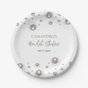 Minimal White Pearl Bridal Shower  Paper Plate