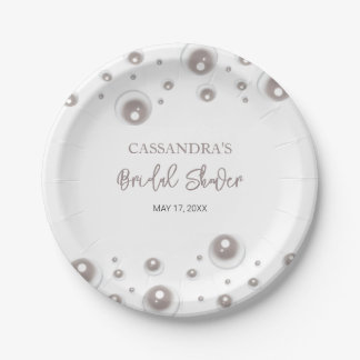 Minimal White Pearl Bridal Shower  Paper Plate