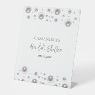 Minimal White Pearl Bridal Shower  Pedestal Sign