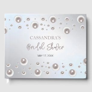 Minimal White Pearl Silver Bridal Shower  Guest Book