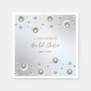 Minimal White Pearl Silver Bridal Shower  Napkin