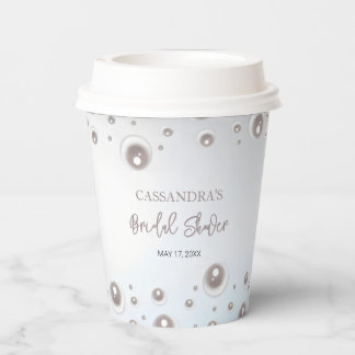 Minimal White Pearl Silver Bridal Shower Paper Cups
