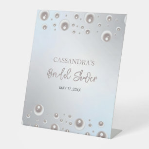 Minimal White Pearl Silver Bridal Shower  Pedestal Sign