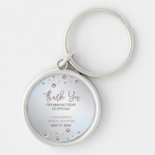 Minimal White Pearl Silver Bridal Shower Thank You Key Ring