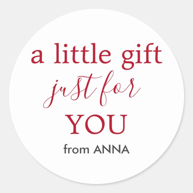 Minimal White Red Text for Gift Classic Round Sticker (Front)
