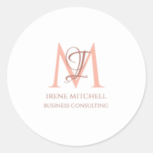 Minimal White Rose Gold Monogram Name Classic Round Sticker