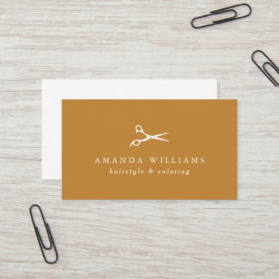Minimal white Scissors Hair Stylist Mustard Business Card