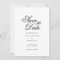 Minimal White Script Muslim Save The Date Card